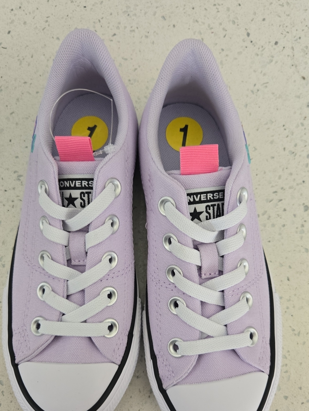 Converse Kids Lavender Low Top Sneakers with Pink Heel Tab